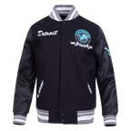 NFL DETROIT LIONS TEAM BADGE MEN'S RIB WOOL VARSITY JACKET (BLACK/GRAY)