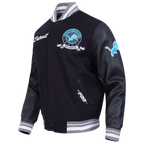 NFL DETROIT LIONS TEAM BADGE MEN'S RIB WOOL VARSITY JACKET (BLACK/GRAY)