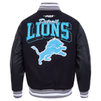 NFL DETROIT LIONS TEAM BADGE MEN'S RIB WOOL VARSITY JACKET (BLACK/GRAY)
