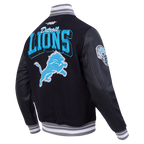 NFL DETROIT LIONS TEAM BADGE MEN'S RIB WOOL VARSITY JACKET (BLACK/GRAY)