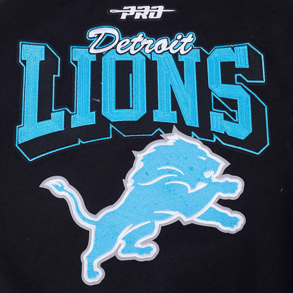 NFL DETROIT LIONS TEAM BADGE MEN'S RIB WOOL VARSITY JACKET (BLACK/GRAY)