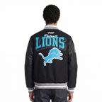 NFL DETROIT LIONS TEAM BADGE MEN'S RIB WOOL VARSITY JACKET (BLACK/GRAY)