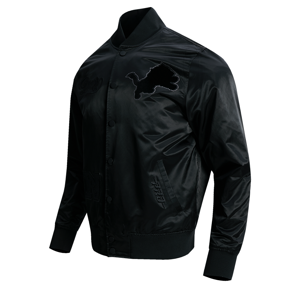 NFL DETROIT LIONS BLACKOUT MEN'S SATIN JACKET (BLACK)