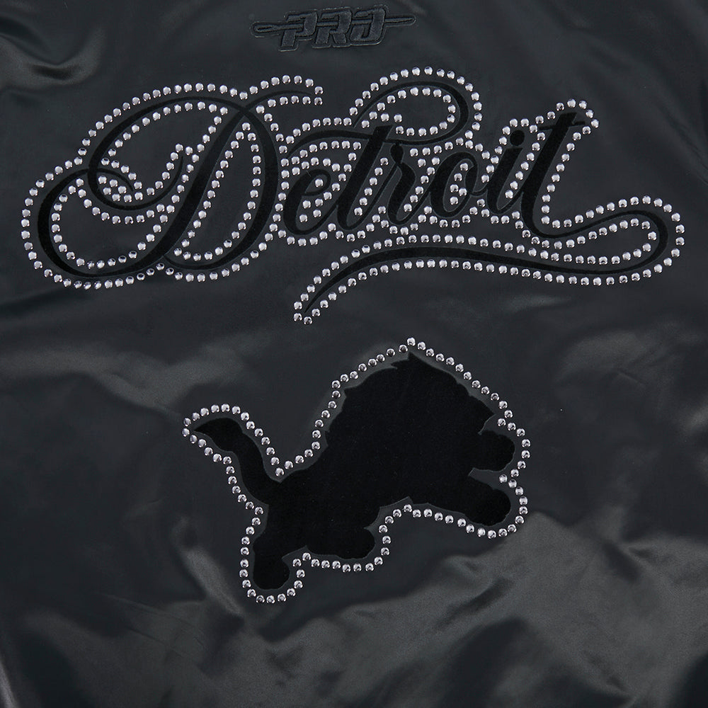 NFL DETROIT LIONS BLACKOUT MEN'S SATIN JACKET (BLACK)