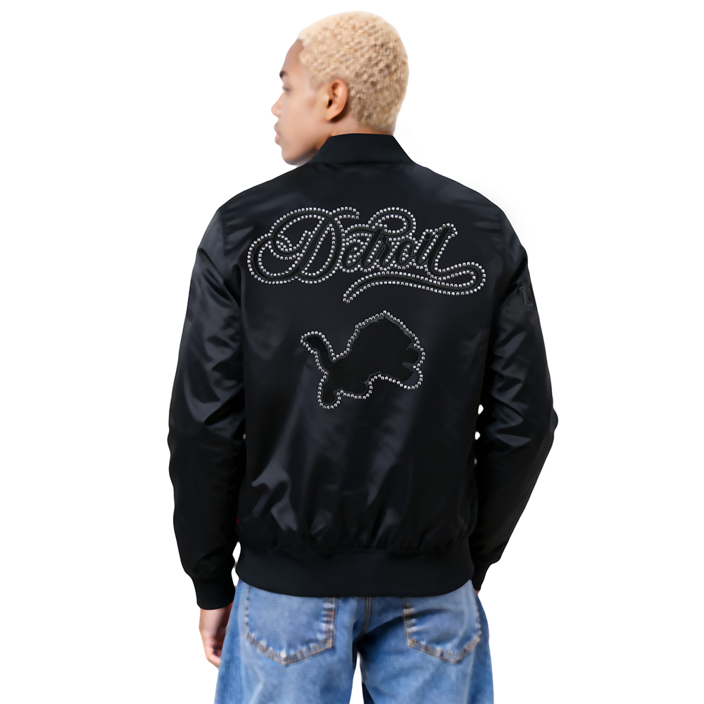 NFL DETROIT LIONS BLACKOUT MEN'S SATIN JACKET (BLACK)