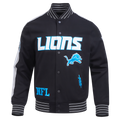 NFL DETROIT LIONS PRO GAME DAY MEN'S DBL KNIT JACKET (BLACK/SILVER/WHITE)