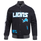 NFL DETROIT LIONS PRO GAME DAY MEN'S DBL KNIT JACKET (BLACK/SILVER/WHITE)