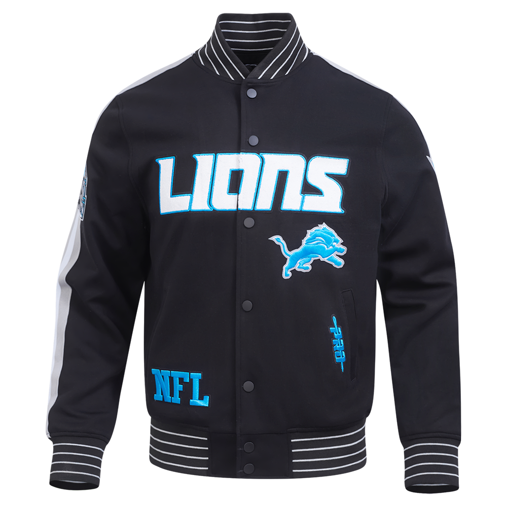 NFL DETROIT LIONS PRO GAME DAY MEN'S DBL KNIT JACKET (BLACK/SILVER/WHITE)