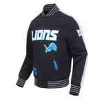 NFL DETROIT LIONS PRO GAME DAY MEN'S DBL KNIT JACKET (BLACK/SILVER/WHITE)