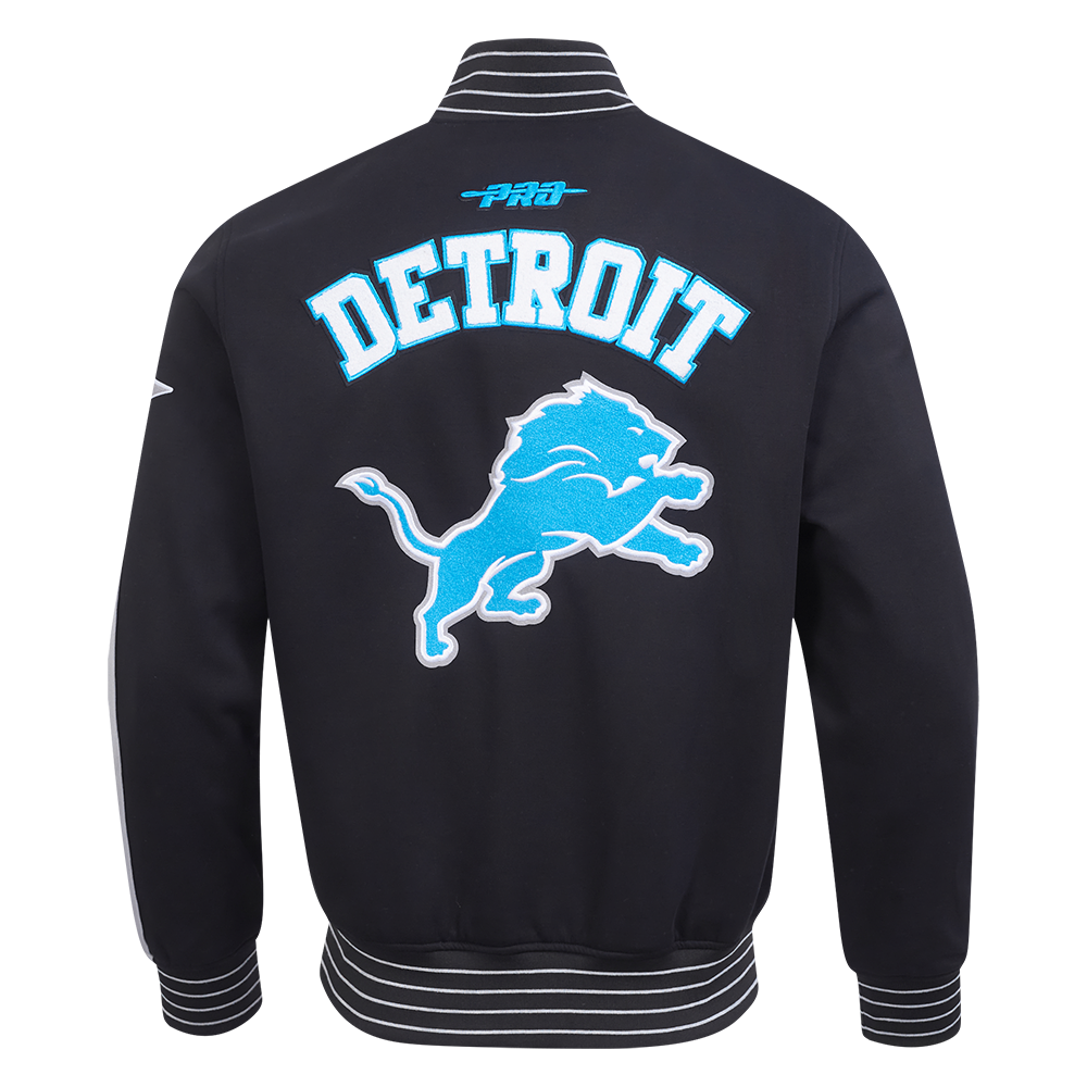 NFL DETROIT LIONS PRO GAME DAY MEN'S DBL KNIT JACKET (BLACK/SILVER/WHITE)