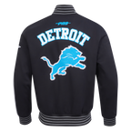 NFL DETROIT LIONS PRO GAME DAY MEN'S DBL KNIT JACKET (BLACK/SILVER/WHITE)