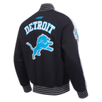 NFL DETROIT LIONS PRO GAME DAY MEN'S DBL KNIT JACKET (BLACK/SILVER/WHITE)