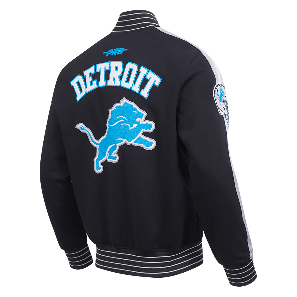NFL DETROIT LIONS PRO GAME DAY MEN'S DBL KNIT JACKET (BLACK/SILVER/WHITE)