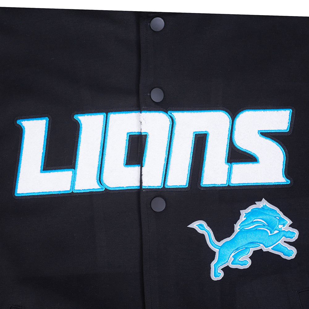 NFL DETROIT LIONS PRO GAME DAY MEN'S DBL KNIT JACKET (BLACK/SILVER/WHITE)