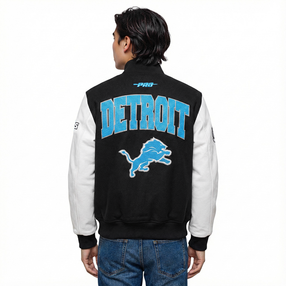 NFL DETROIT LIONS CITY ARCH BLOUSON COLLÉGIAL EN LAINE POUR HOMME (NOIR/BLANC M60030)