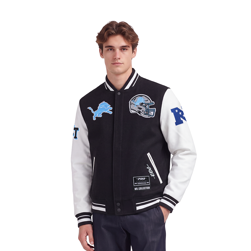 NFL DETROIT LIONS MEN'S VARSITY JACKET (BLACK/WHITE)