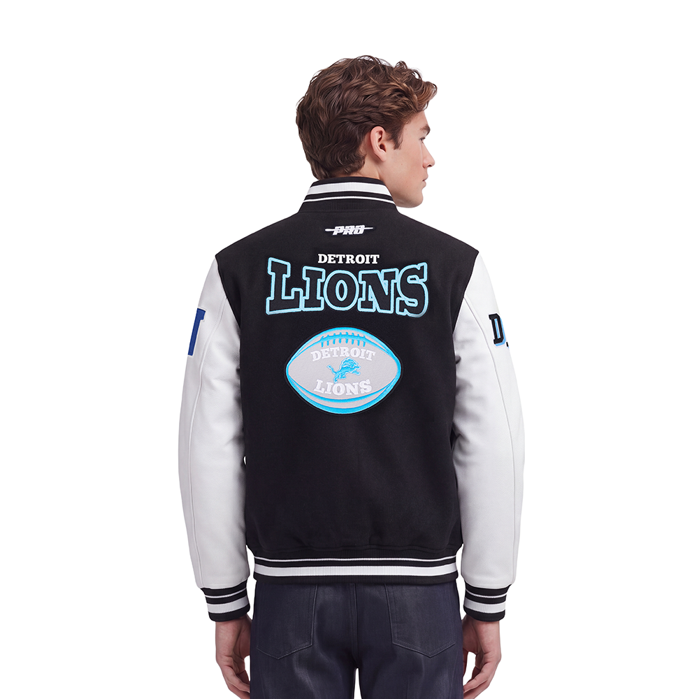 NFL DETROIT LIONS MEN'S VARSITY JACKET (BLACK/WHITE)