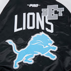 NFL DETROIT LIONS LETTERMAN BLOUSON EN SATIN POUR HOMME (NOIR)