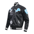 NFL DETROIT LIONS LETTERMAN BLOUSON EN SATIN POUR HOMME (NOIR)
