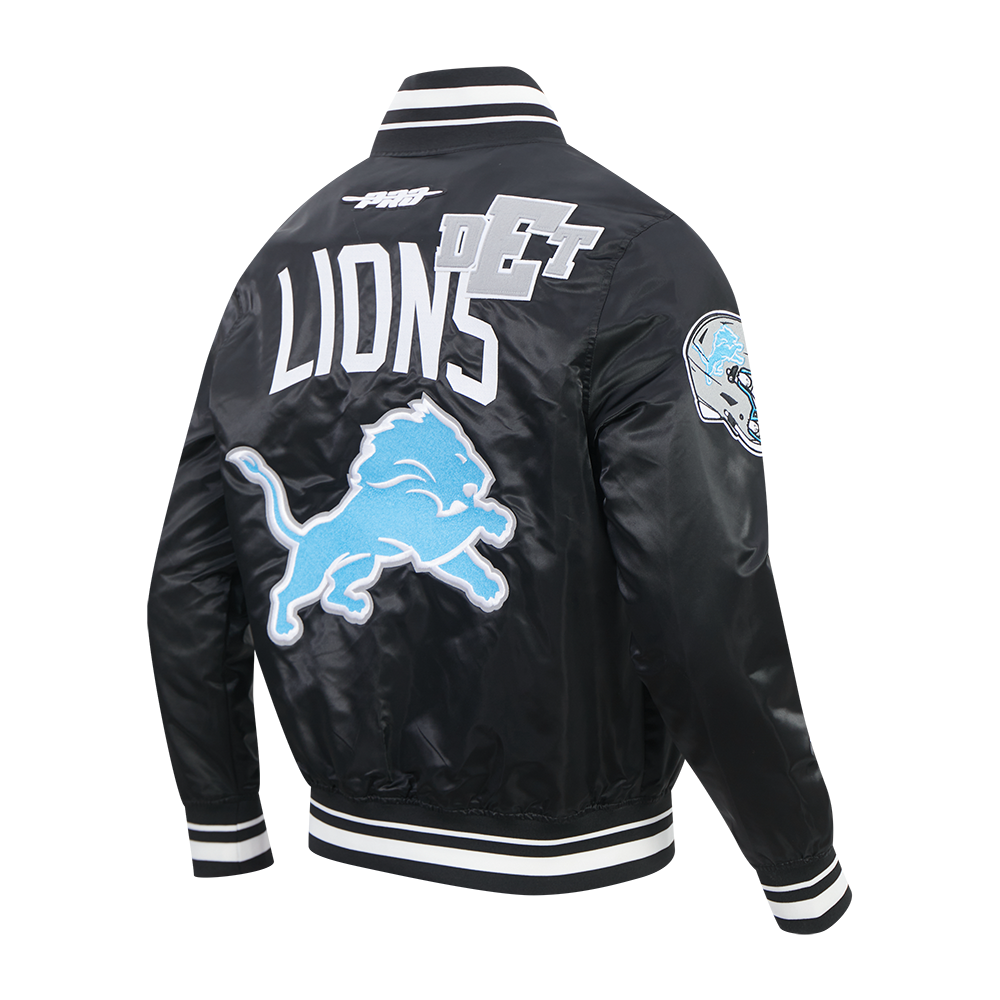 NFL DETROIT LIONS LETTERMAN BLOUSON EN SATIN POUR HOMME (NOIR)