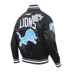 NFL DETROIT LIONS LETTERMAN BLOUSON EN SATIN POUR HOMME (NOIR)