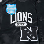 NFL DETROIT LIONS LETTERMAN BLOUSON EN SATIN POUR HOMME (NOIR)