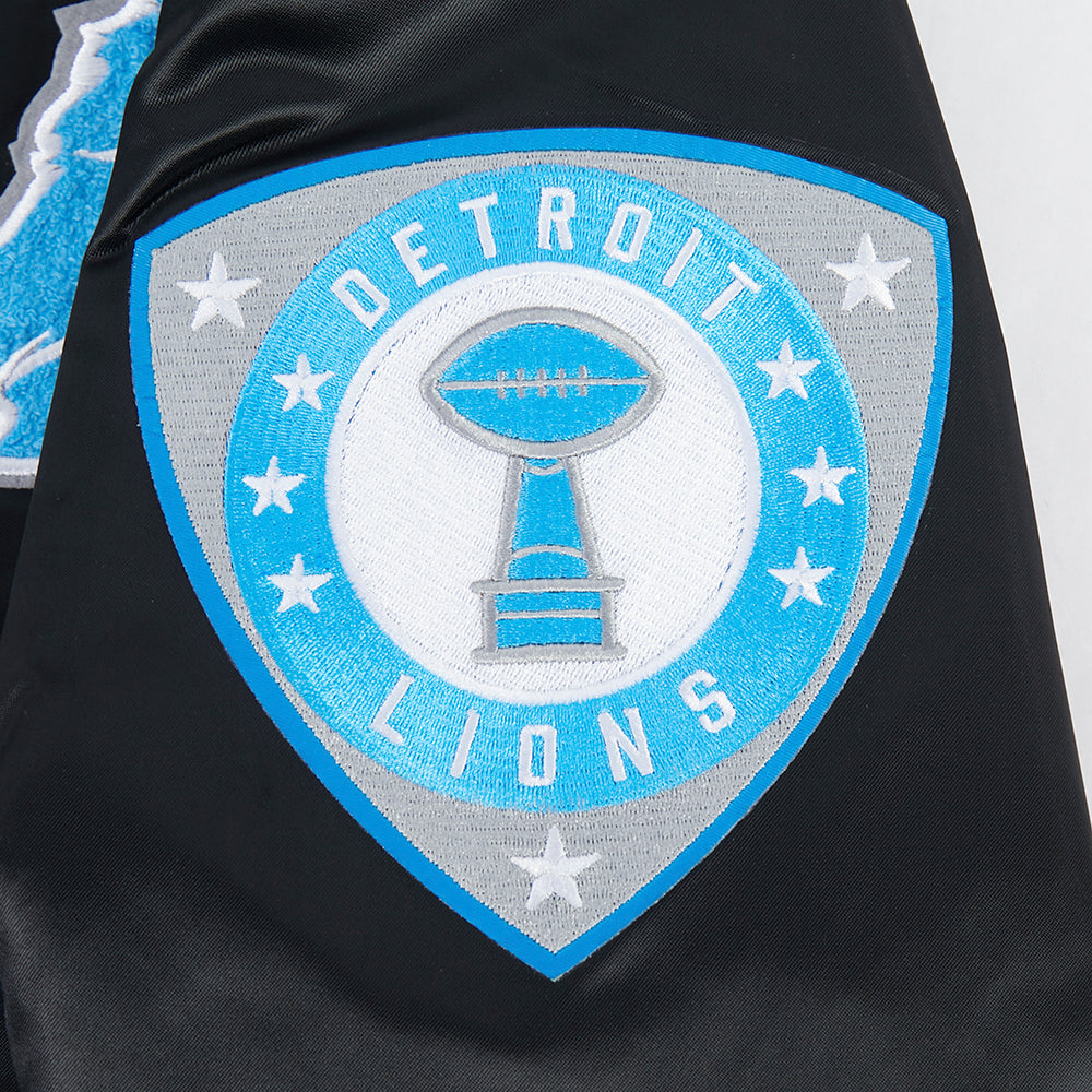 NFL DETROIT LIONS LETTERMAN BLOUSON EN SATIN POUR HOMME (NOIR)