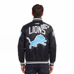 NFL DETROIT LIONS LETTERMAN BLOUSON EN SATIN POUR HOMME (NOIR)