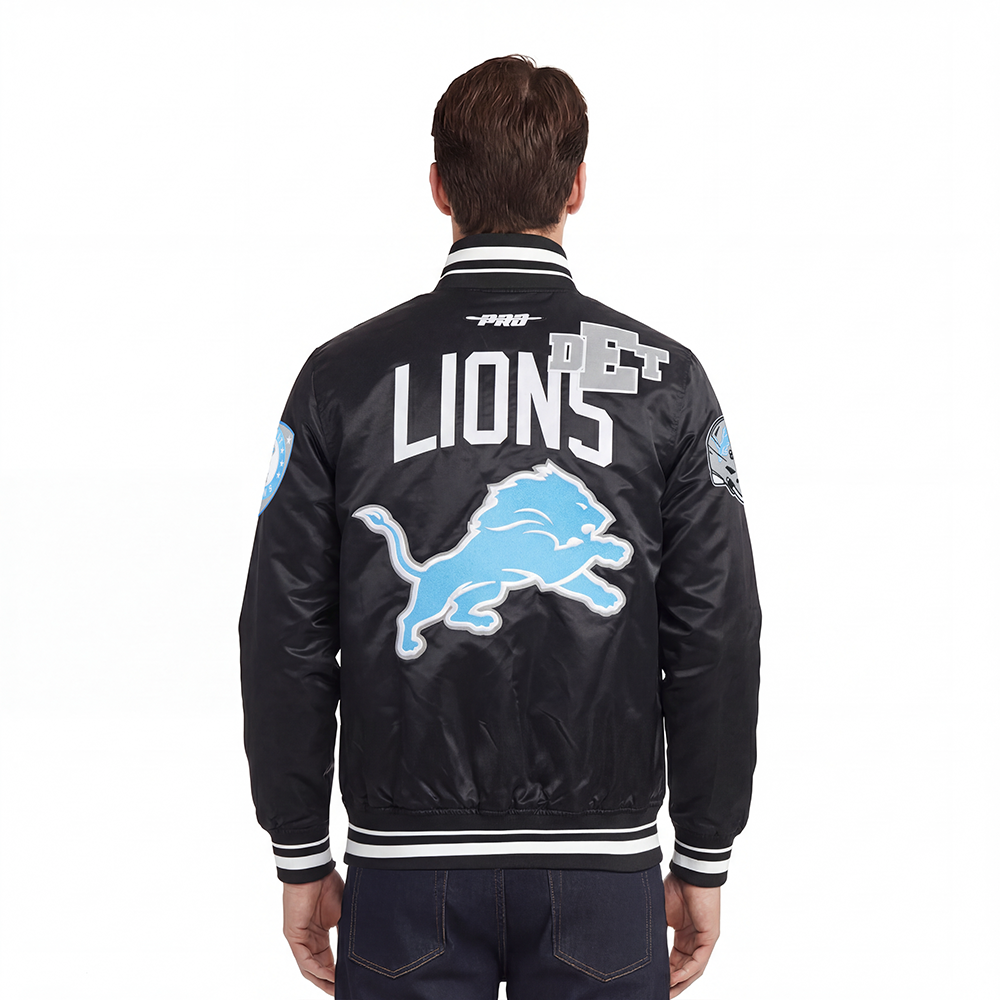 NFL DETROIT LIONS LETTERMAN MEN'S SATIN JACKET (BLACK)