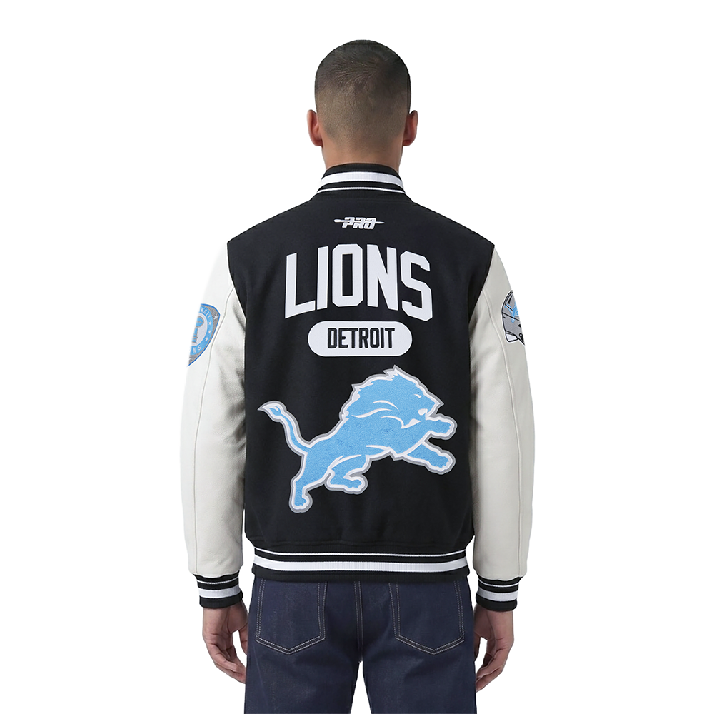NFL DETROIT LIONS LETTERMAN MEN'S VARSITY JACKET (BLACK/WHITE)