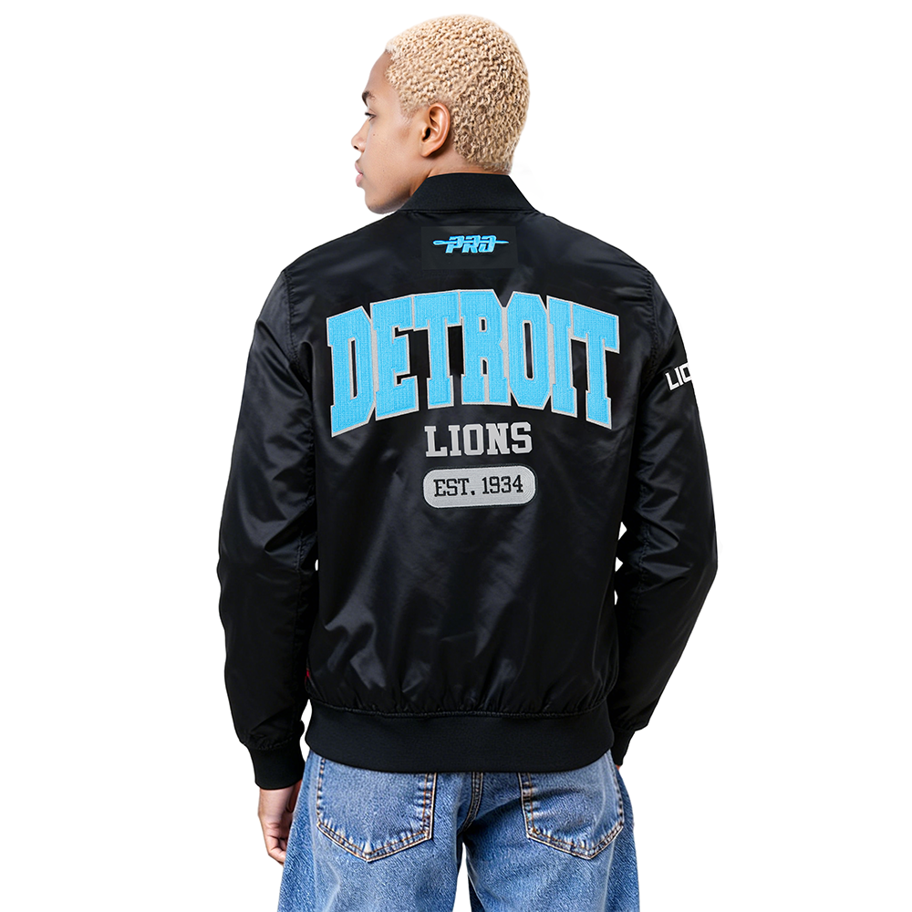 NFL DETROIT LIONS CITY ARCH MEN'S SATIN JACKET (BLACK)
