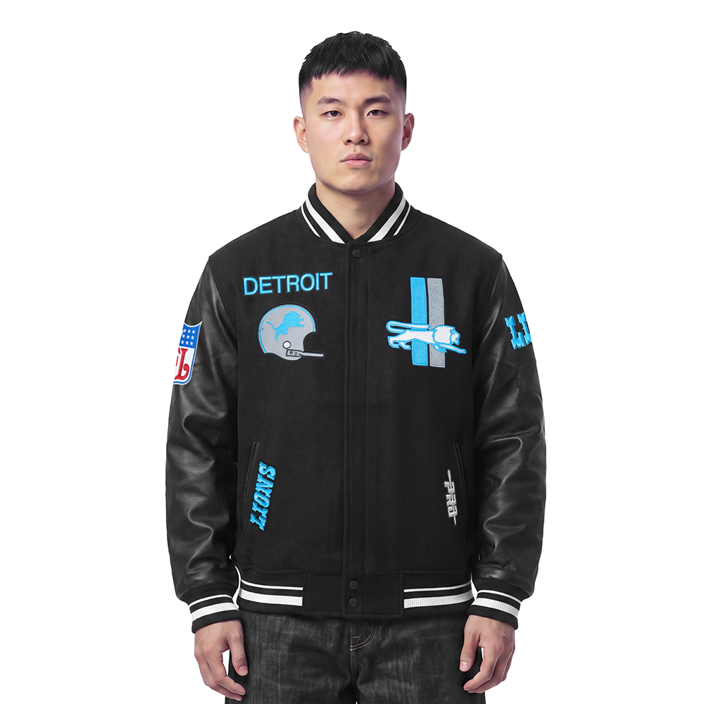 NFL DETROIT LIONS RETRO CLASSICS MEN'S VARSITY JACKET (BLACK)