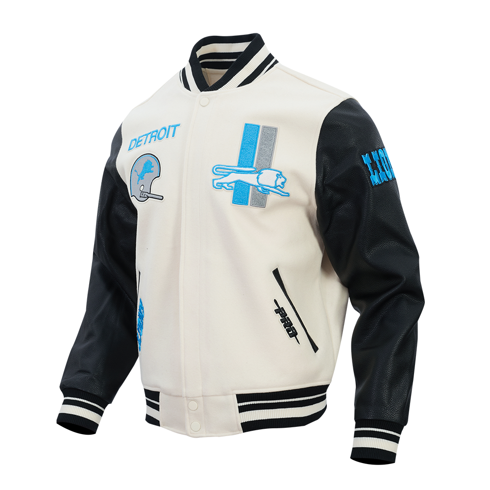 NFL DETROIT LIONS RETRO CLASSICS BLOUSON COLLÉGIAL POUR HOMME (COQUILLE D'ŒUF/NOIR)