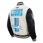NFL DETROIT LIONS RETRO CLASSICS BLOUSON COLLÉGIAL POUR HOMME (COQUILLE D'ŒUF/NOIR)