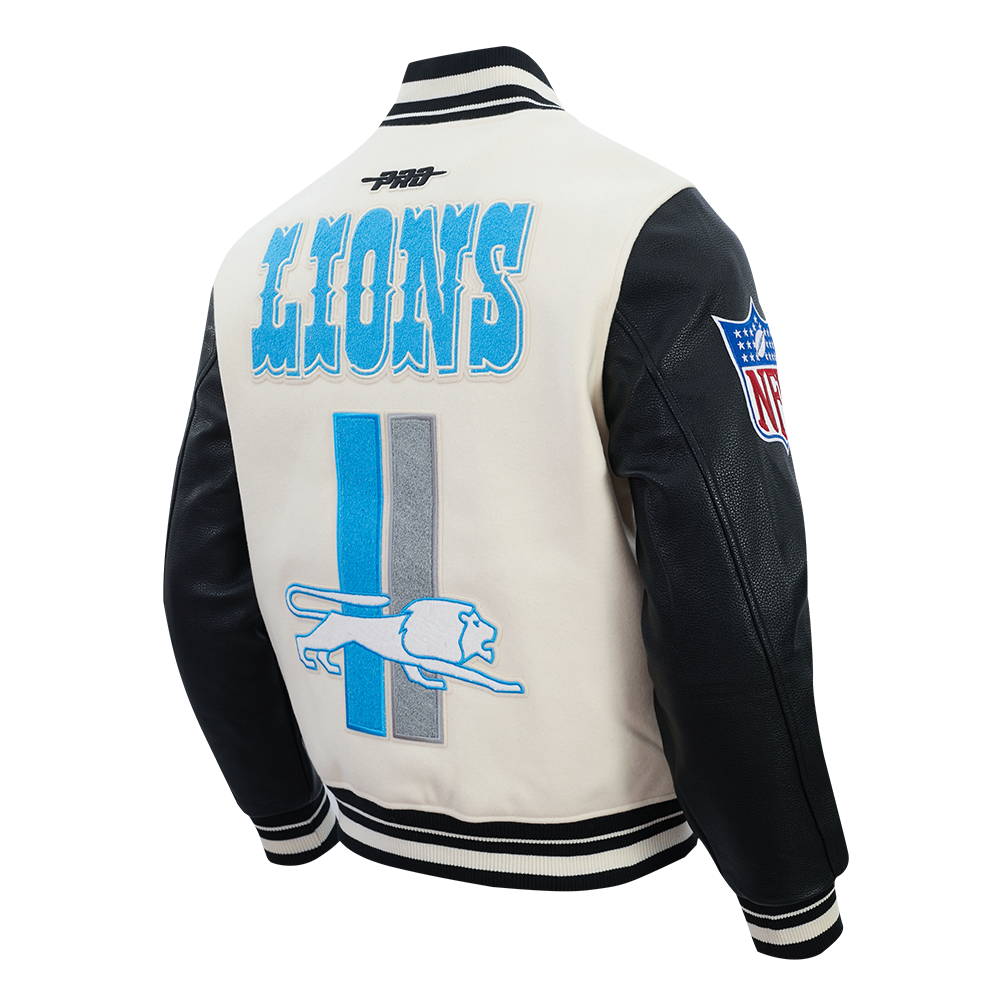 NFL DETROIT LIONS RETRO CLASSICS BLOUSON COLLÉGIAL POUR HOMME (COQUILLE D'ŒUF/NOIR)