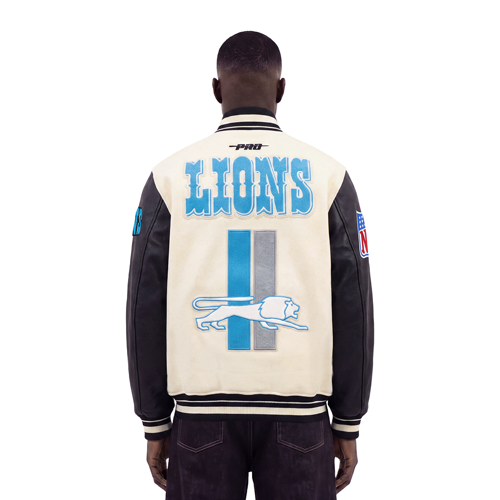 NFL DETROIT LIONS RETRO CLASSICS MEN'S VARSITY JACKET (EGGSHELL/ BLACK)