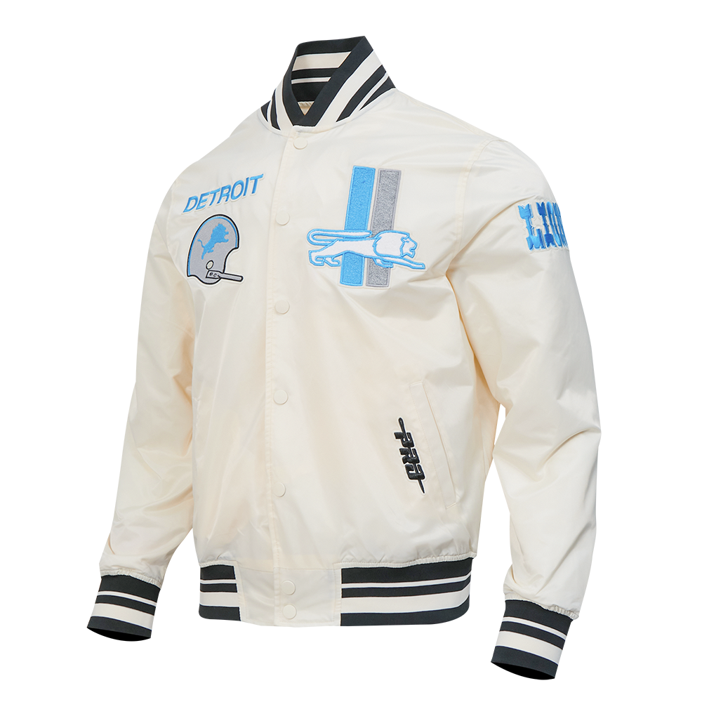 NFL DETROIT LIONS RETRO CLASSICS BLOUSON EN SATIN POUR HOMME (COQUILLE D'ŒUF/NOIR)