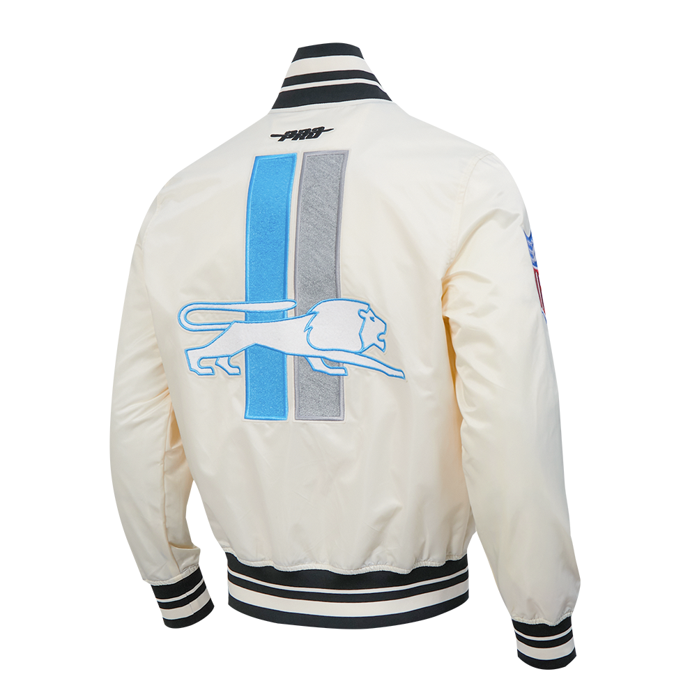 NFL DETROIT LIONS RETRO CLASSICS BLOUSON EN SATIN POUR HOMME (COQUILLE D'ŒUF/NOIR)