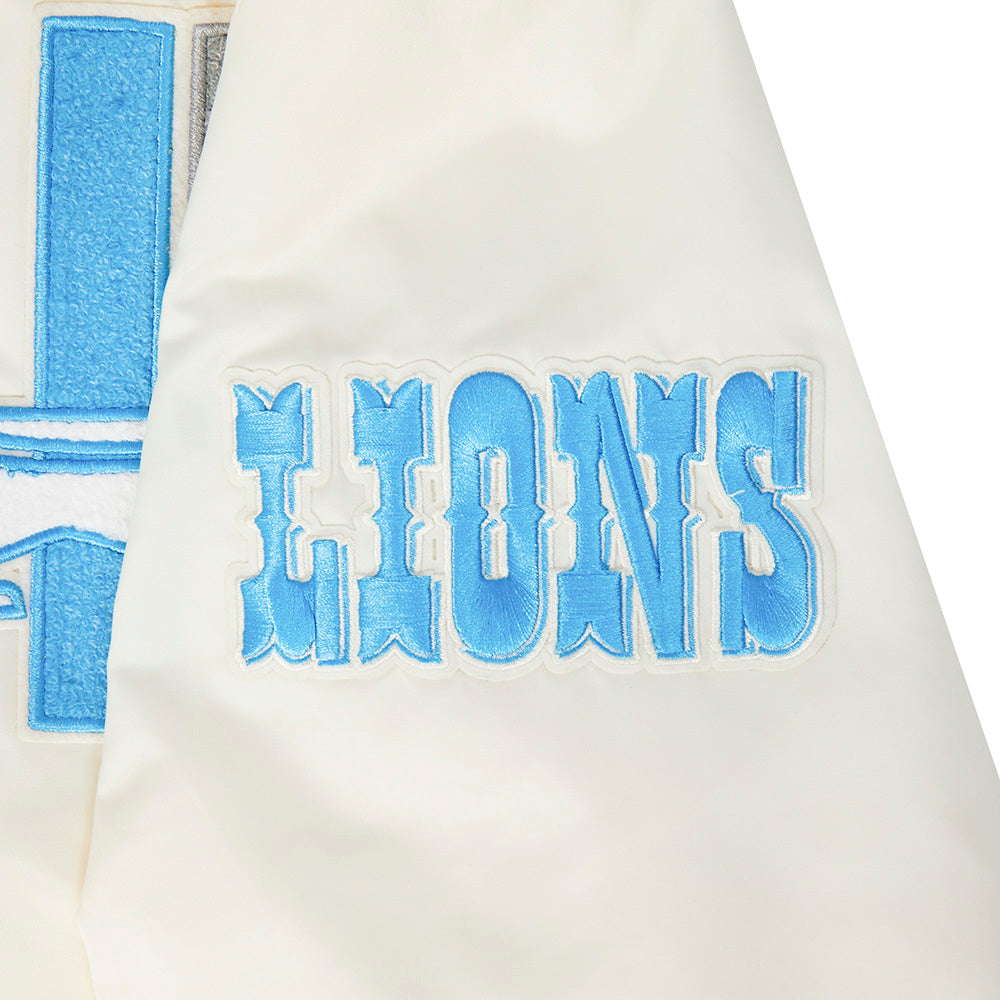NFL DETROIT LIONS RETRO CLASSICS BLOUSON EN SATIN POUR HOMME (COQUILLE D'ŒUF/NOIR)