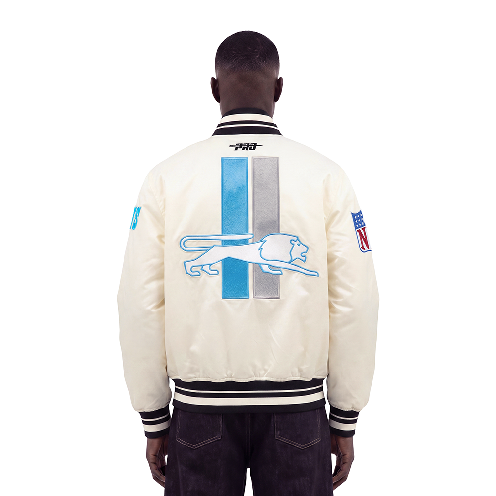 NFL DETROIT LIONS RETRO CLASSICS MEN'S SATIN JACKET (EGGSHELL/ BLACK)