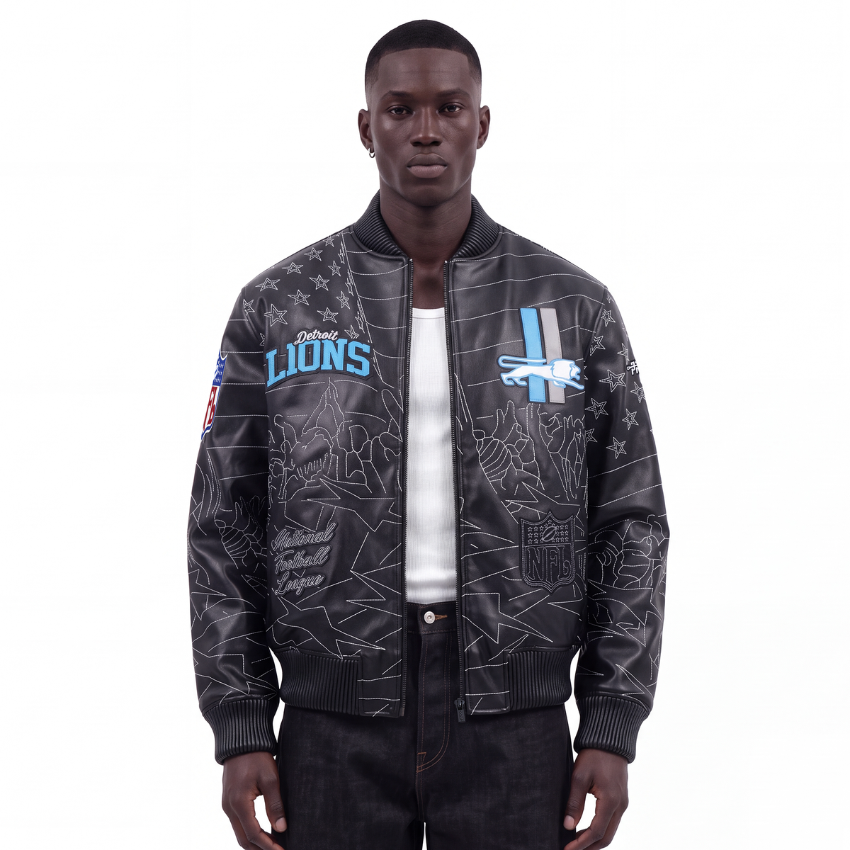 NFL DETROIT LIONS PRO PREMIUM MEN'S COAT (BLACK)