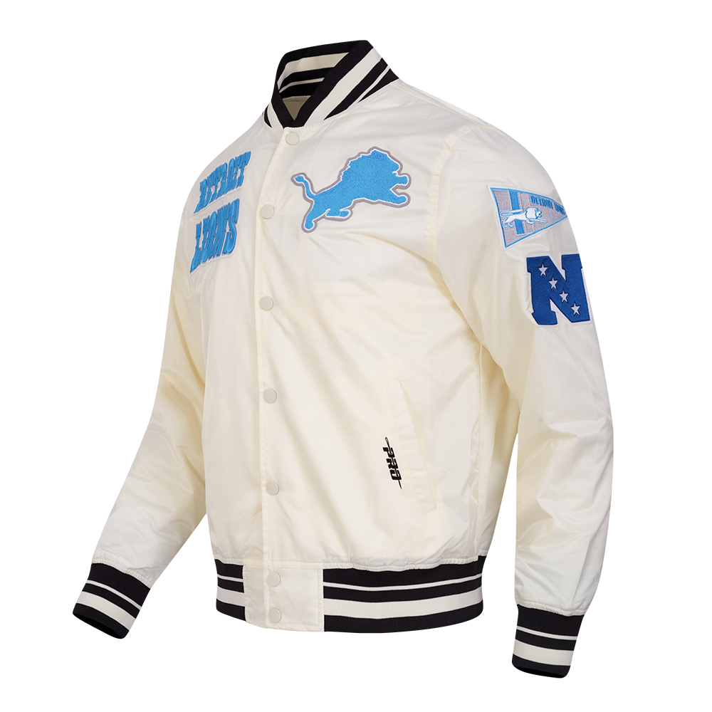 NFL DETROIT LIONS RETRO CLASSIC MEN'S RIB SATIN JACKET (EGGSHELL/ BLACK)