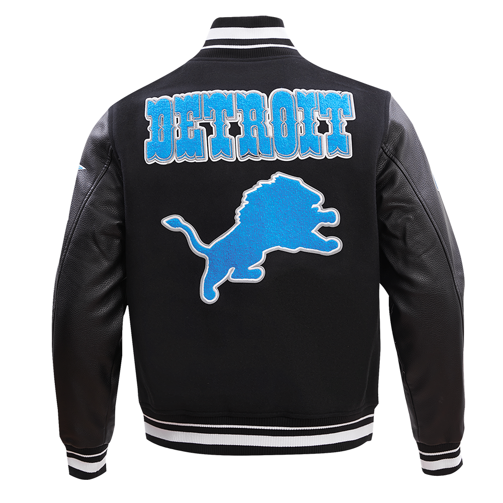 NFL DETROIT LIONS RETRO CLASSIC MEN'S RIB WOOL VARSITY JACKET (BLACK)