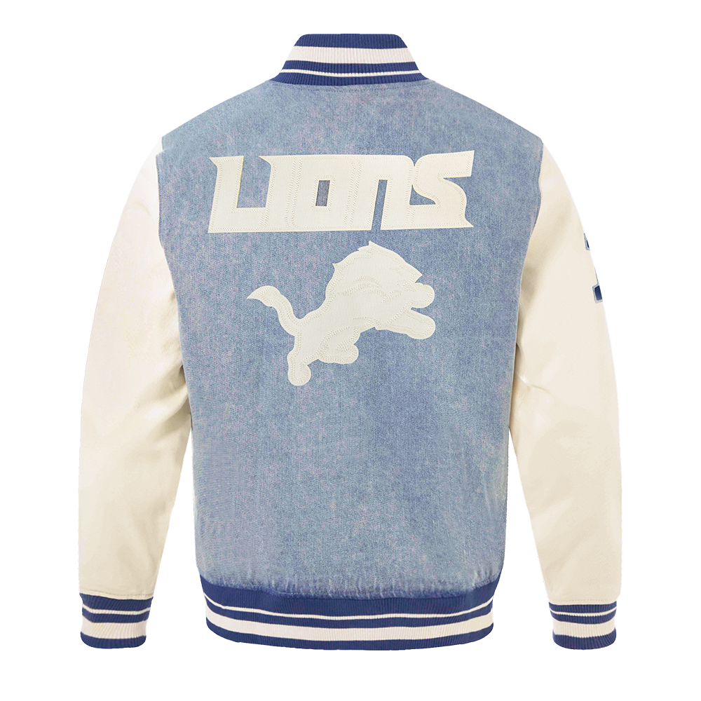 NFL DETROIT LIONS VARSITY BLUES BLOUSON COLLÉGIAL EN DENIM POUR HOMME (DENIM/LIN)