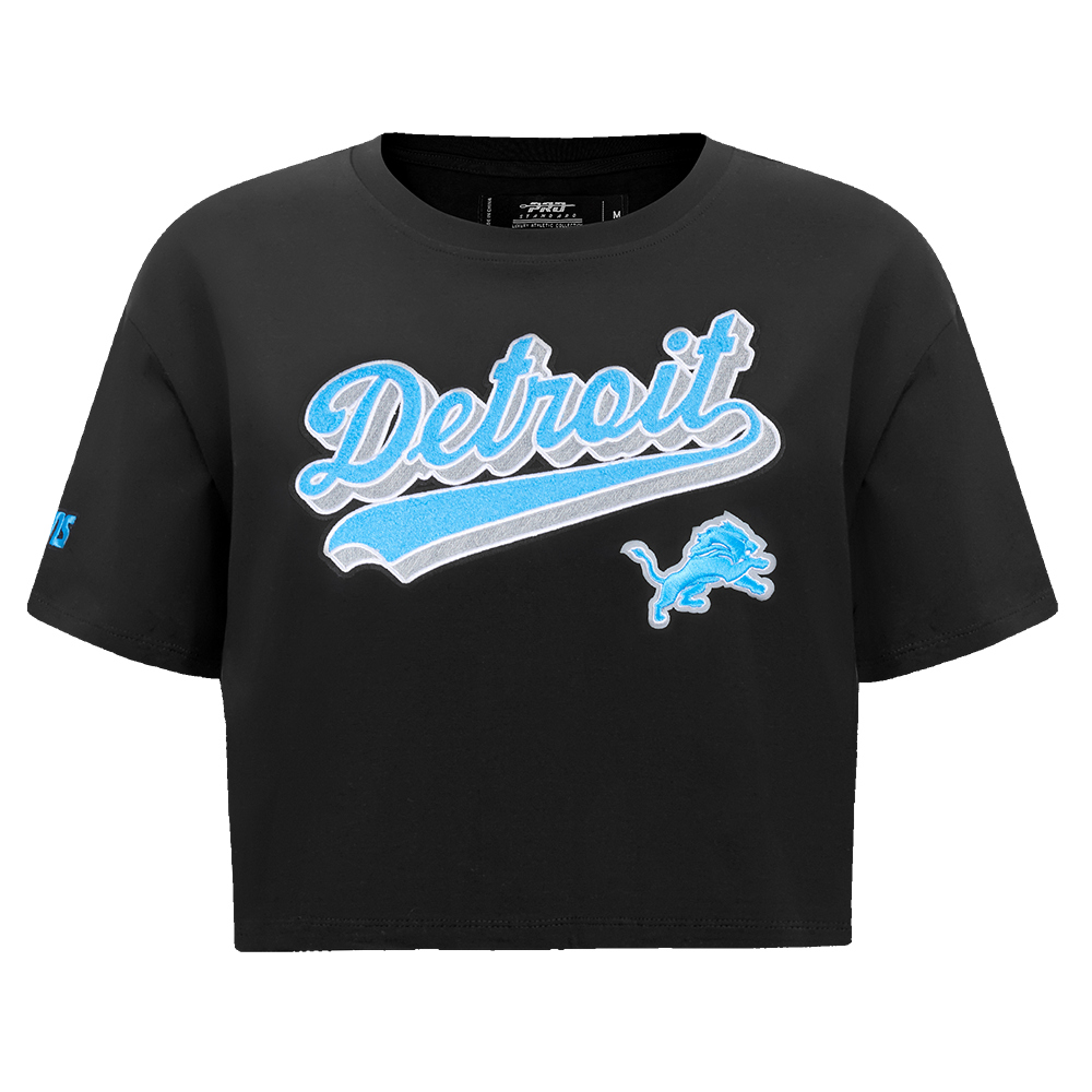 NFL DETROIT LIONS SCRIPT TAIL T-SHIRT EN JERSEY SIMPLE À COUPE CARRÉE POUR FEMME (NOIR)