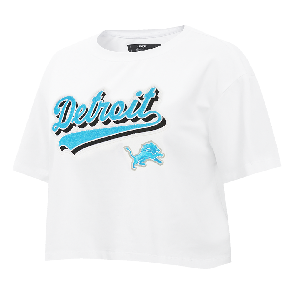 NFL DETROIT LIONS SCRIPT TAIL WOMEN'S SJ BOXY TEE (WHITE)