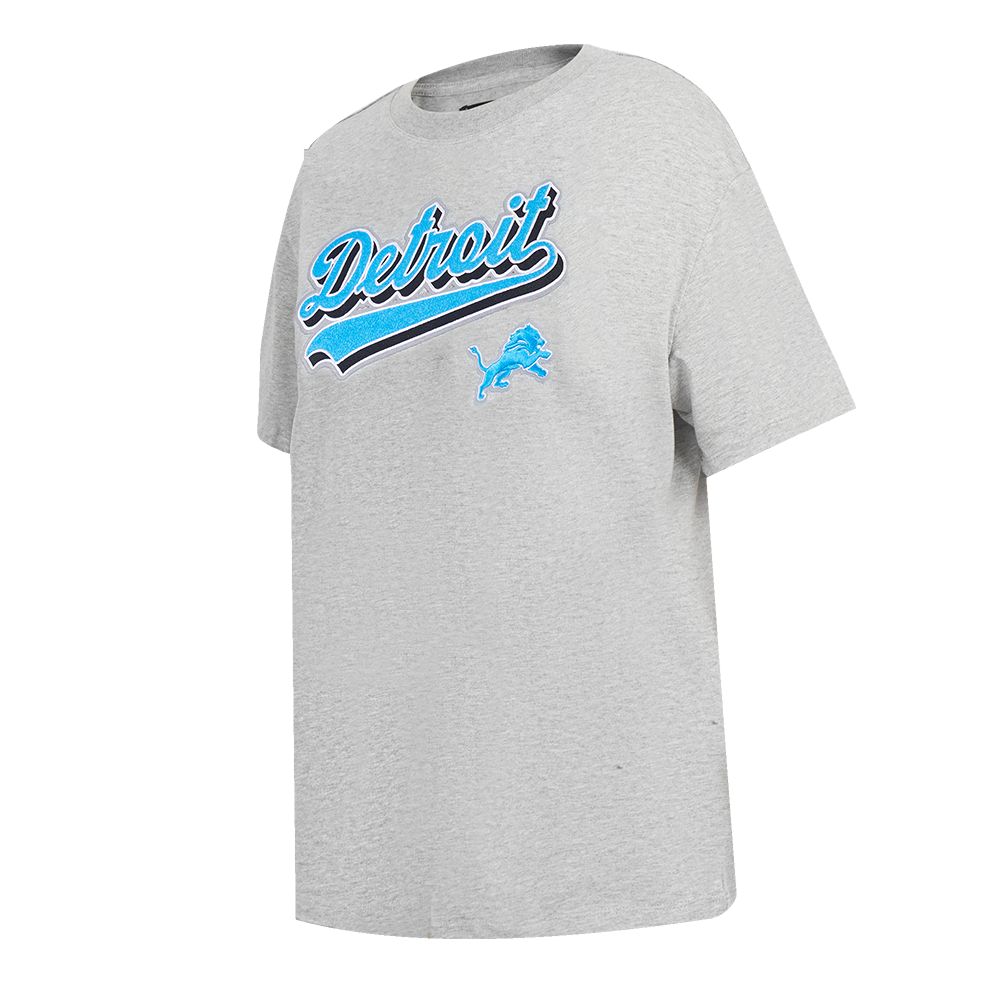 NFL DETROIT LIONS SCRIPT TAIL WOMEN'S BOYFRIEND TEE (HEATHER GREY)