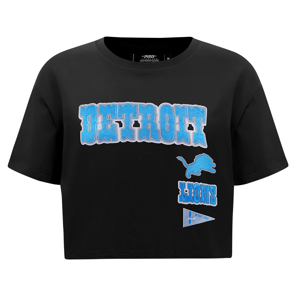 NFL DETROIT LIONS RETRO CLASSIC T-SHIRT EN JERSEY SIMPLE À COUPE CARRÉE POUR FEMME (NOIR)