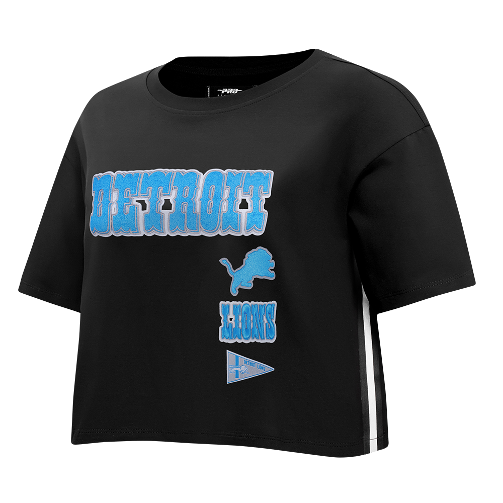 NFL DETROIT LIONS RETRO CLASSIC T-SHIRT EN JERSEY SIMPLE À COUPE CARRÉE POUR FEMME (NOIR)