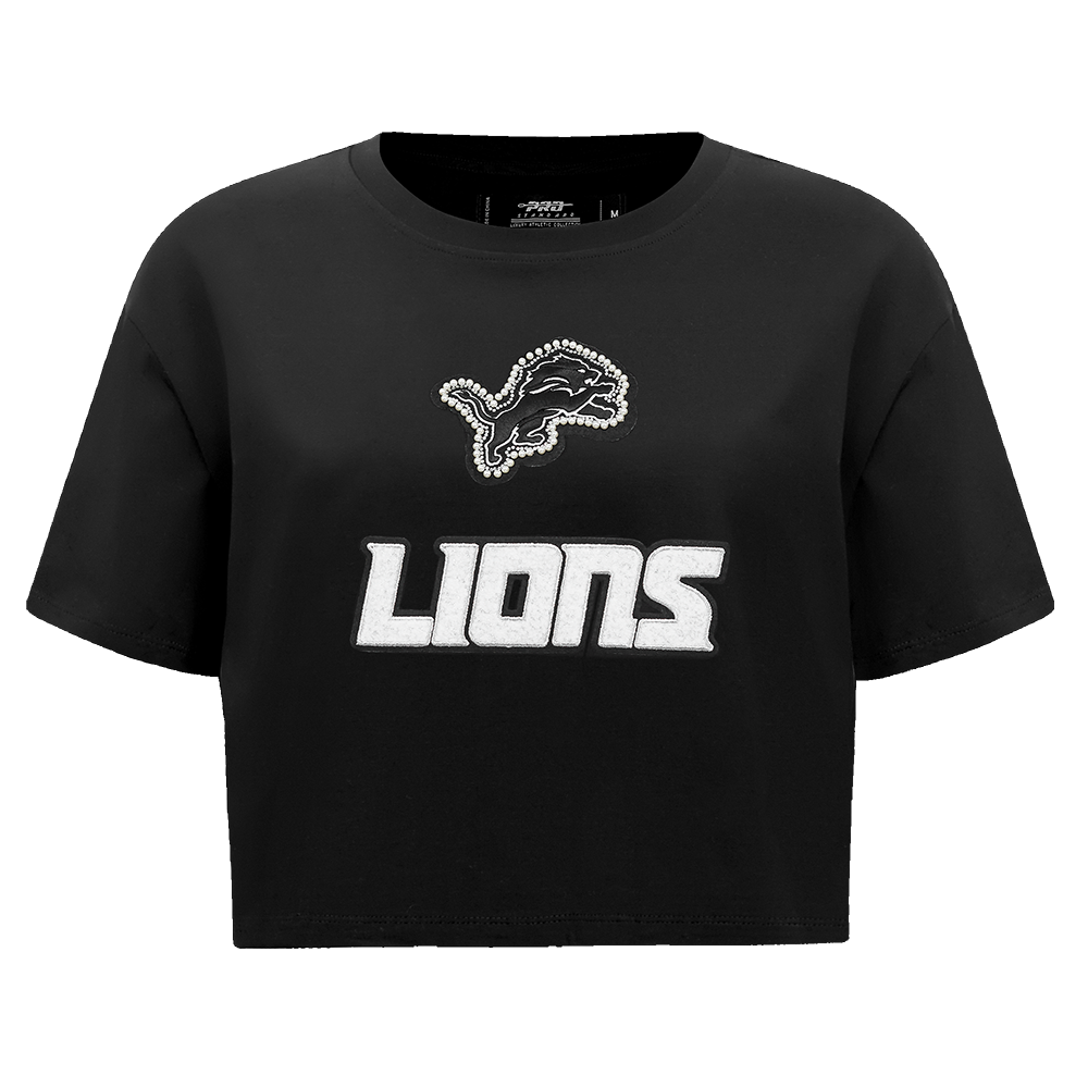 NFL DETROIT LIONS PEARLS T-SHIRT EN JERSEY SIMPLE À COUPE CARRÉE POUR FEMME (NOIR)